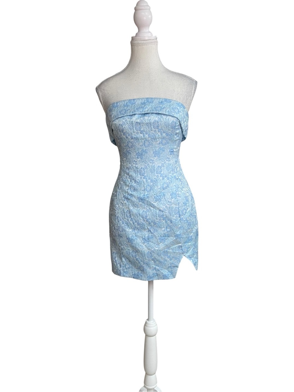 Lulus Delicate Destiny Strapless Floral Jacquard Mini Dress Light Blue